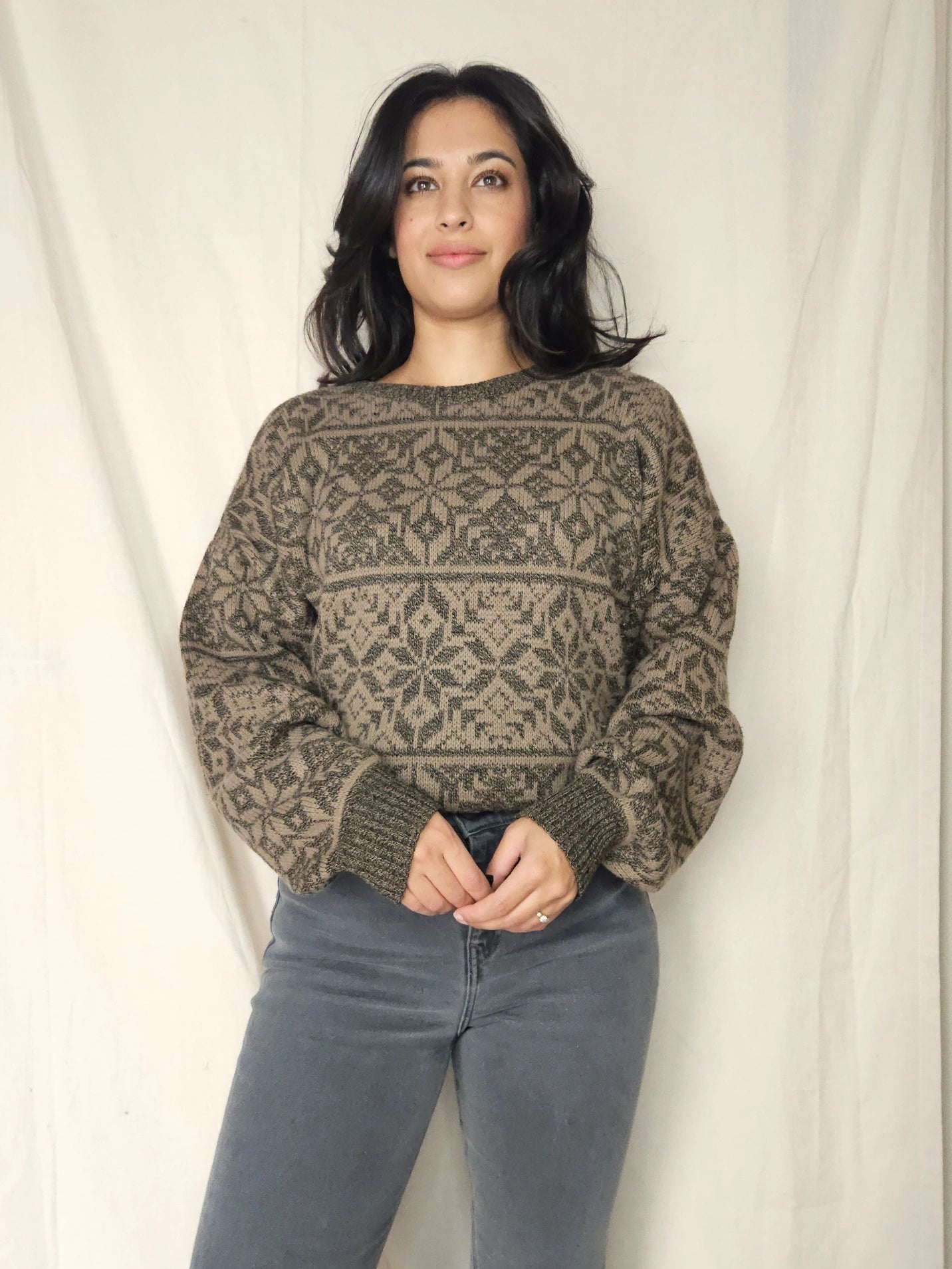 Bruin-grijze snowflake vintage trui | 4XL