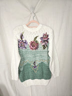 Jaren 80 grof gebreide vintage trui met bloemen | M