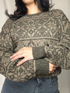 Bruin-grijze snowflake vintage trui | 4XL