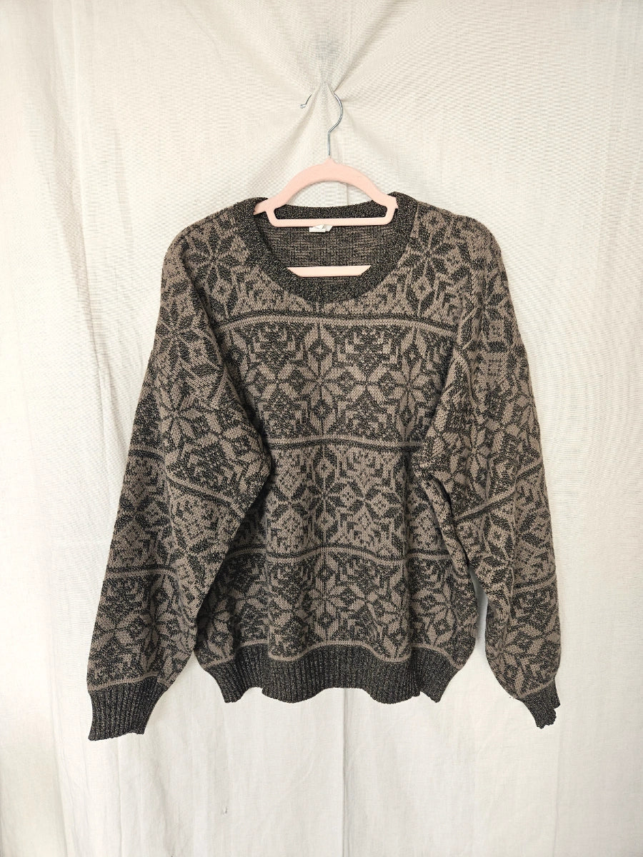 Bruin-grijze snowflake vintage trui | 4XL