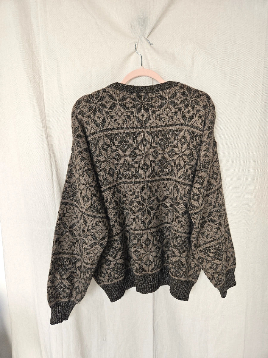 Bruin-grijze snowflake vintage trui | 4XL