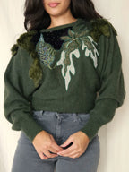 Dark green vintage sweater with soft angora | XL