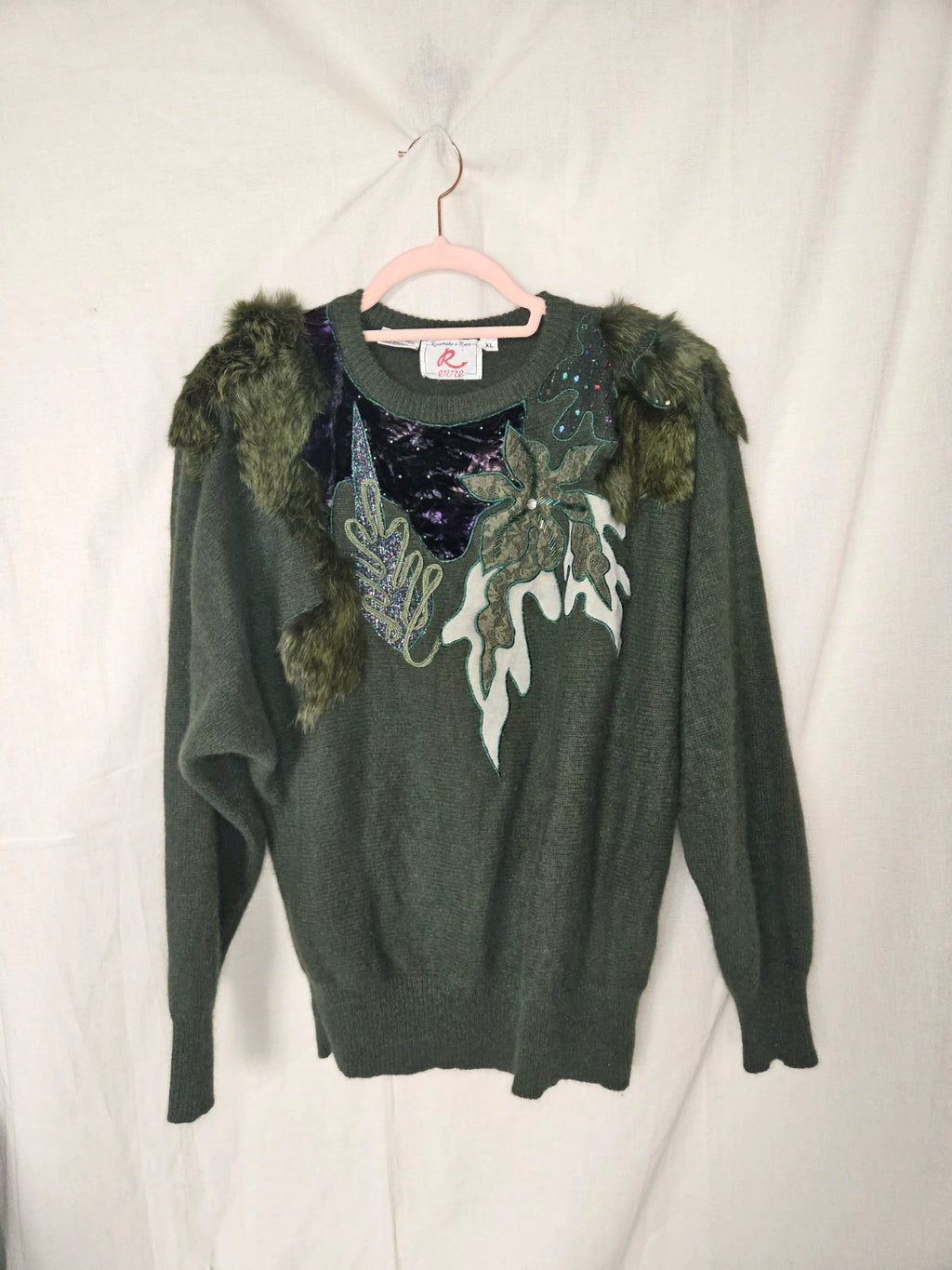 Dark green vintage sweater with soft angora | XL