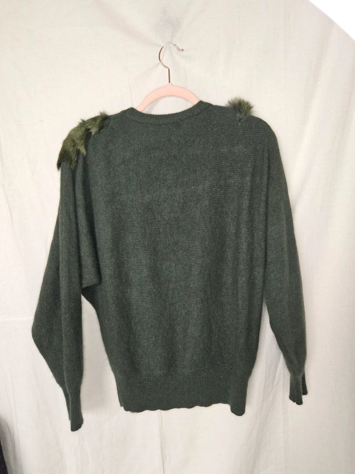 Donkergroene vintage trui met zachte angora | XL