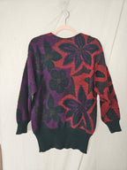 Rood-paarse vintage trui met bloemen | XL