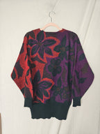Rood-paarse vintage trui met bloemen | XL