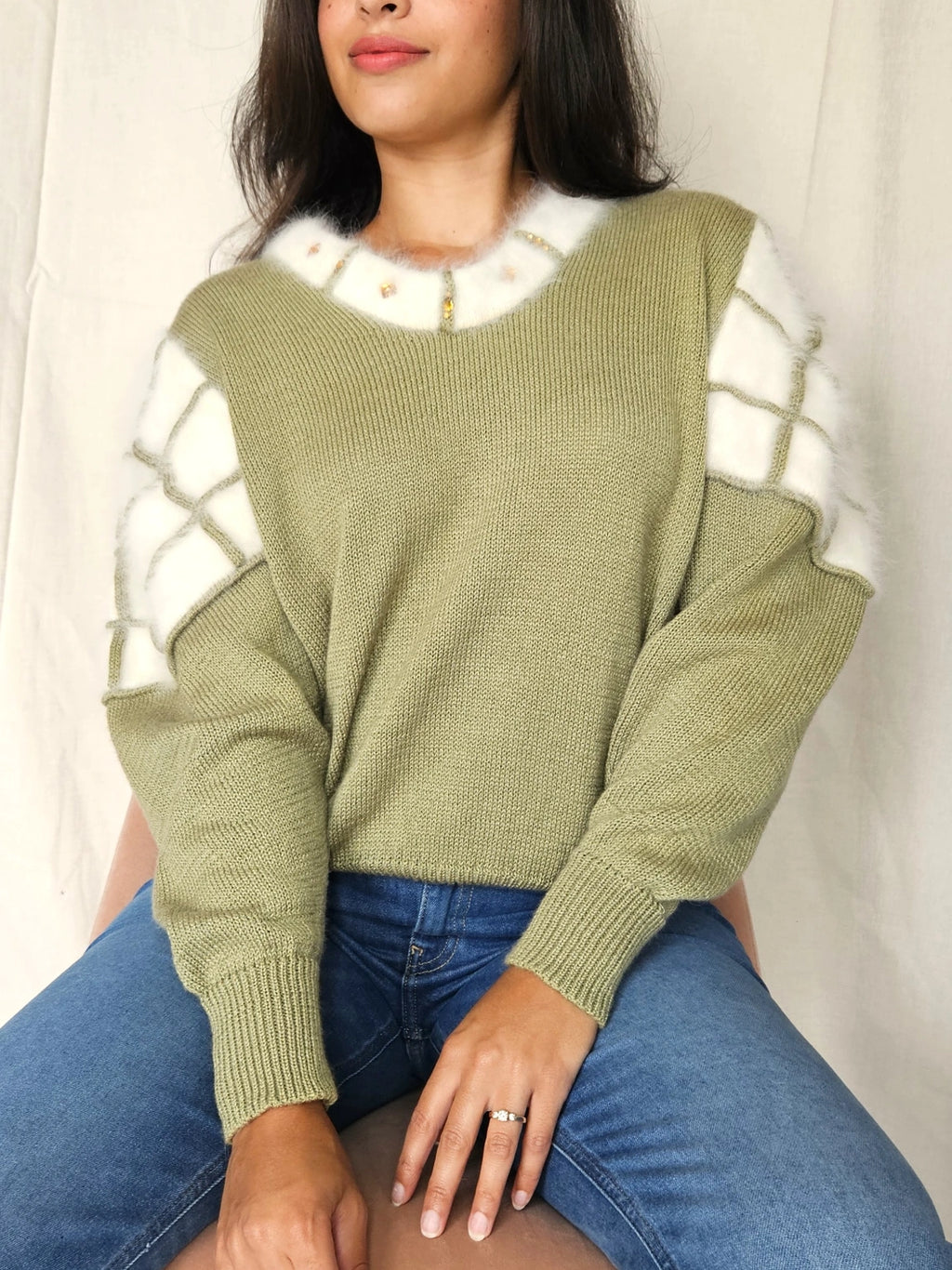 Vintage trui matcha angora | M