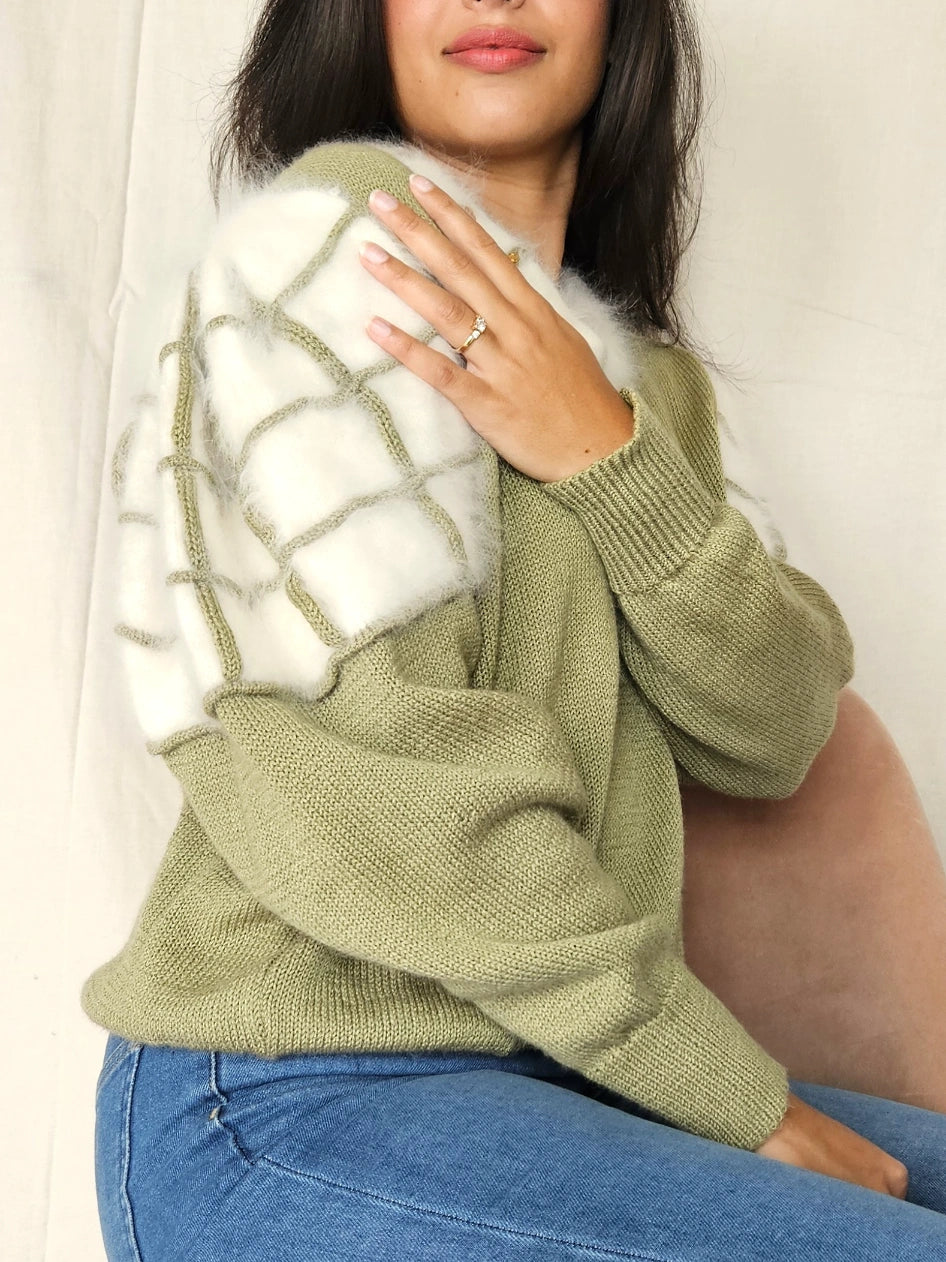 Vintage trui matcha angora | M