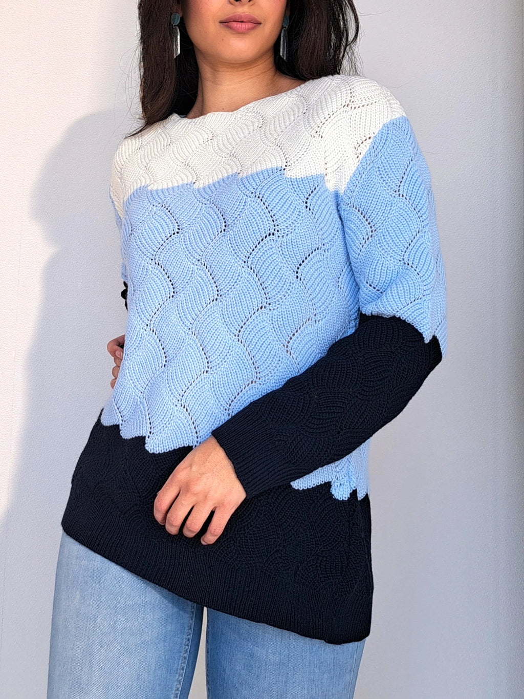 Gehaakte vintage trui met vloeiende lijnen | L