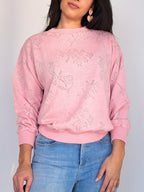 Lichtroze vintage truitje met zilveren bloemen | M