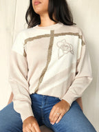 Oudroze fijngebreide vintage trui met angora  | L