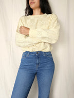 Fijngebreide lichtgele vintage trui met mooie structuur | M