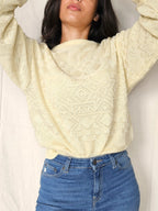 Fijngebreide lichtgele vintage trui met mooie structuur | M