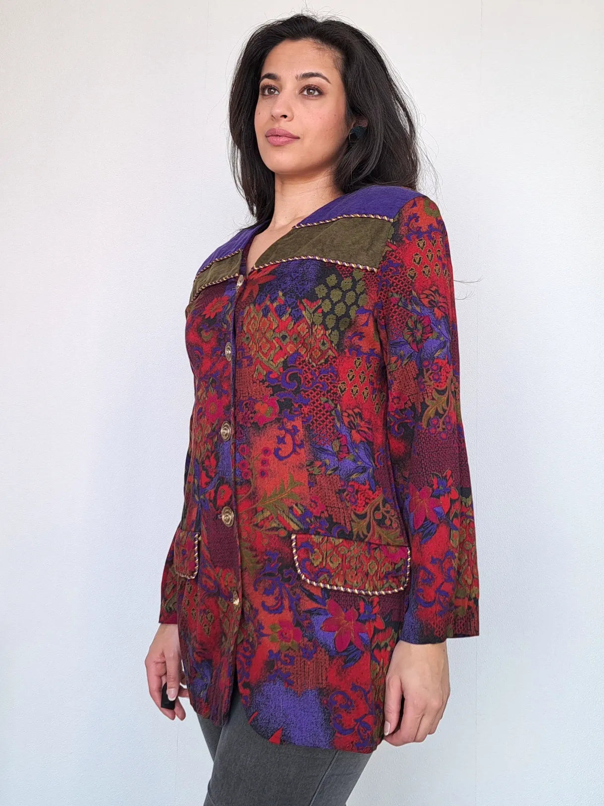 vintage vest met gekleurde bloemenprint