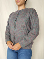 Grijs handgebreid vintage vest met subtiele kleuren | XXL