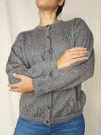 Grijs handgebreid vintage vest met subtiele kleuren | XXL