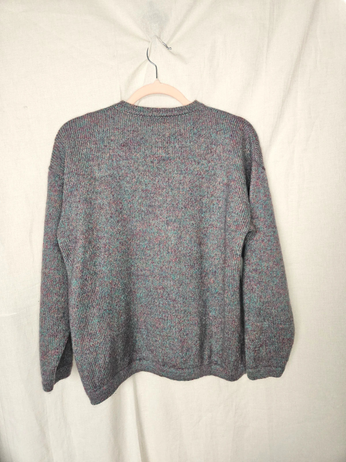 Grijs handgebreid vintage vest met subtiele kleuren | XXL