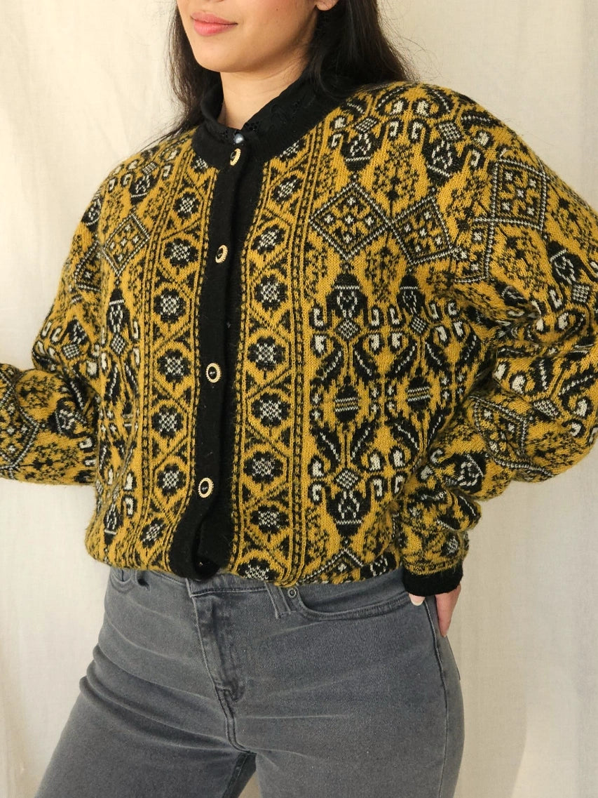 Gebreid okergeel vintage vest | XXL