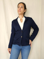 Donkerblauwe gebreide vintage blazer | XS/S