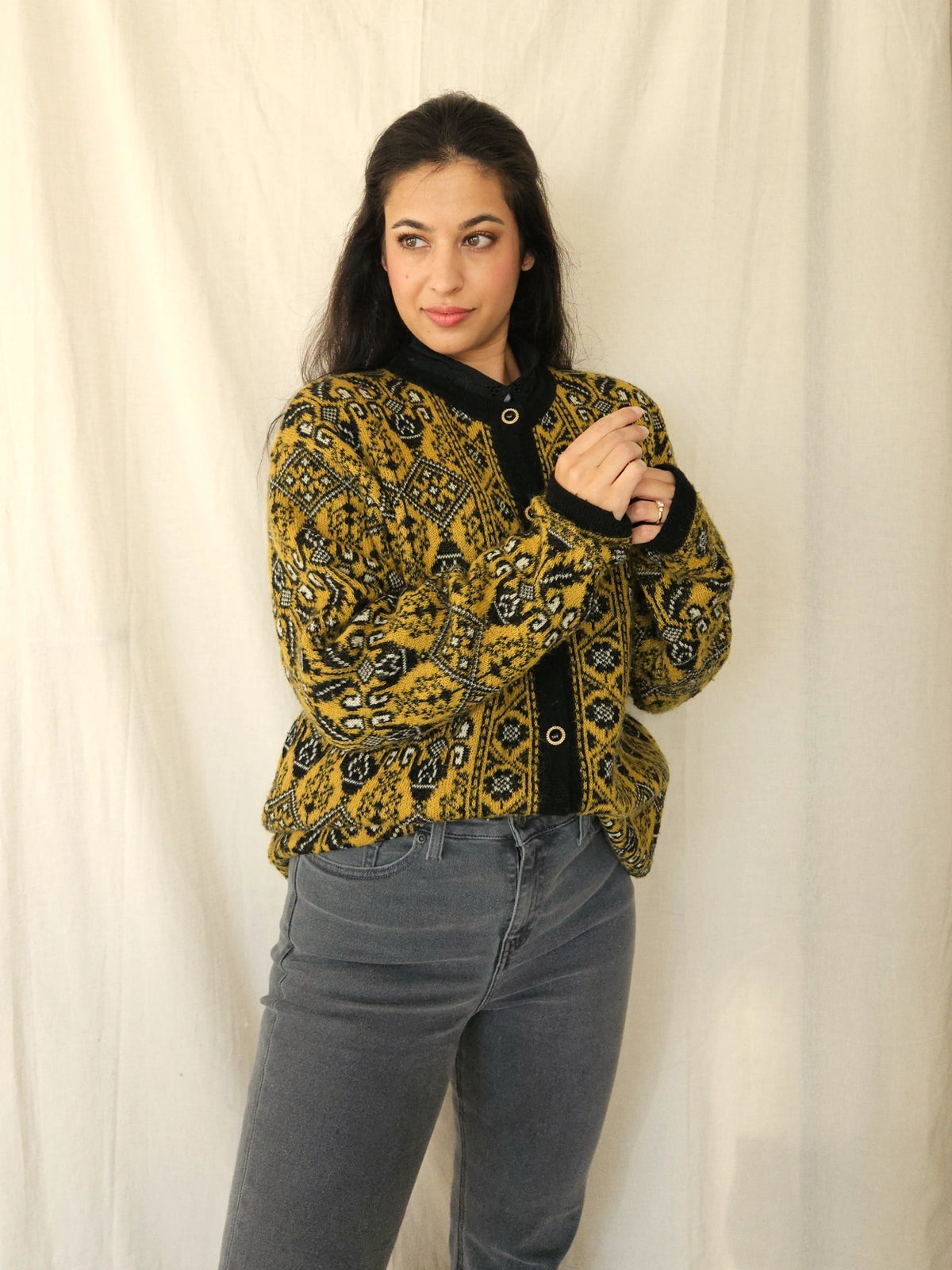 Gebreid okergeel vintage vest | XXL