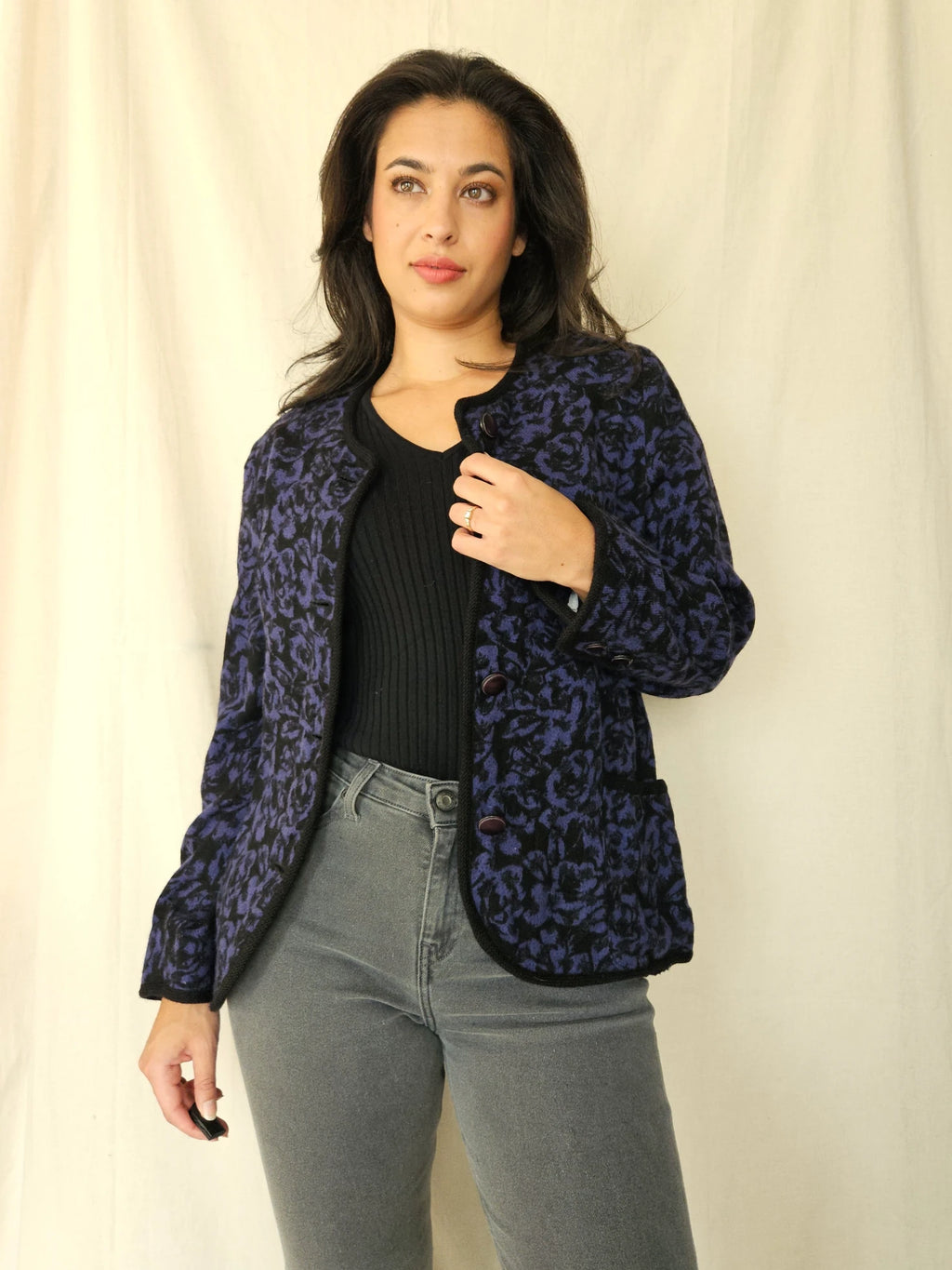 Vintage vest Purple Roses | S