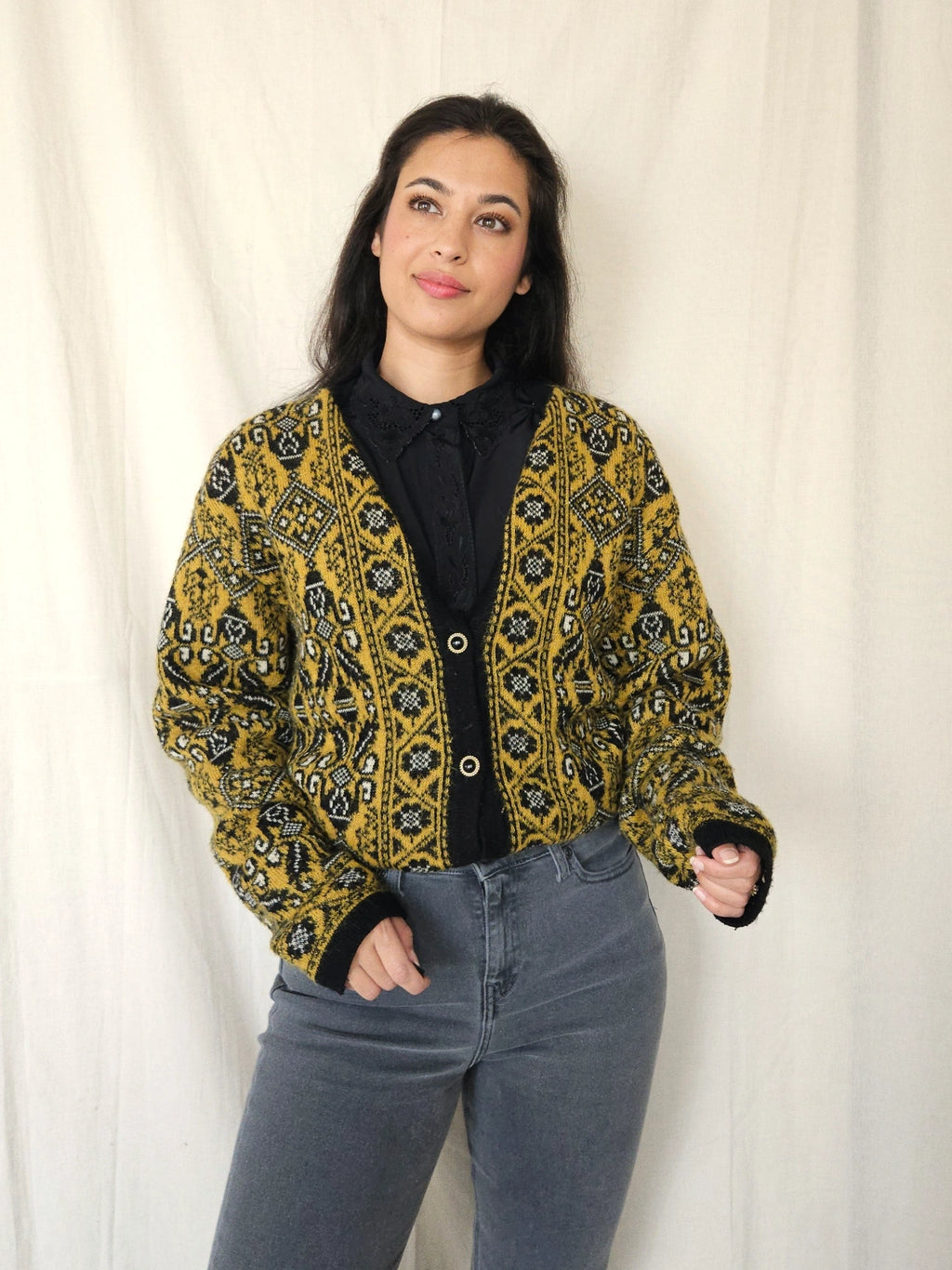 Gebreid okergeel vintage vest | XXL