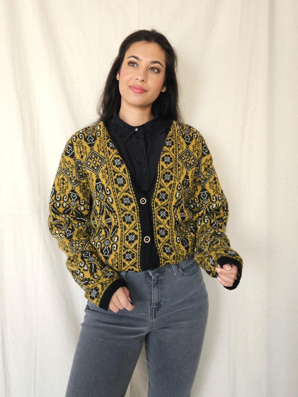 Gebreid okergeel vintage vest | XXL