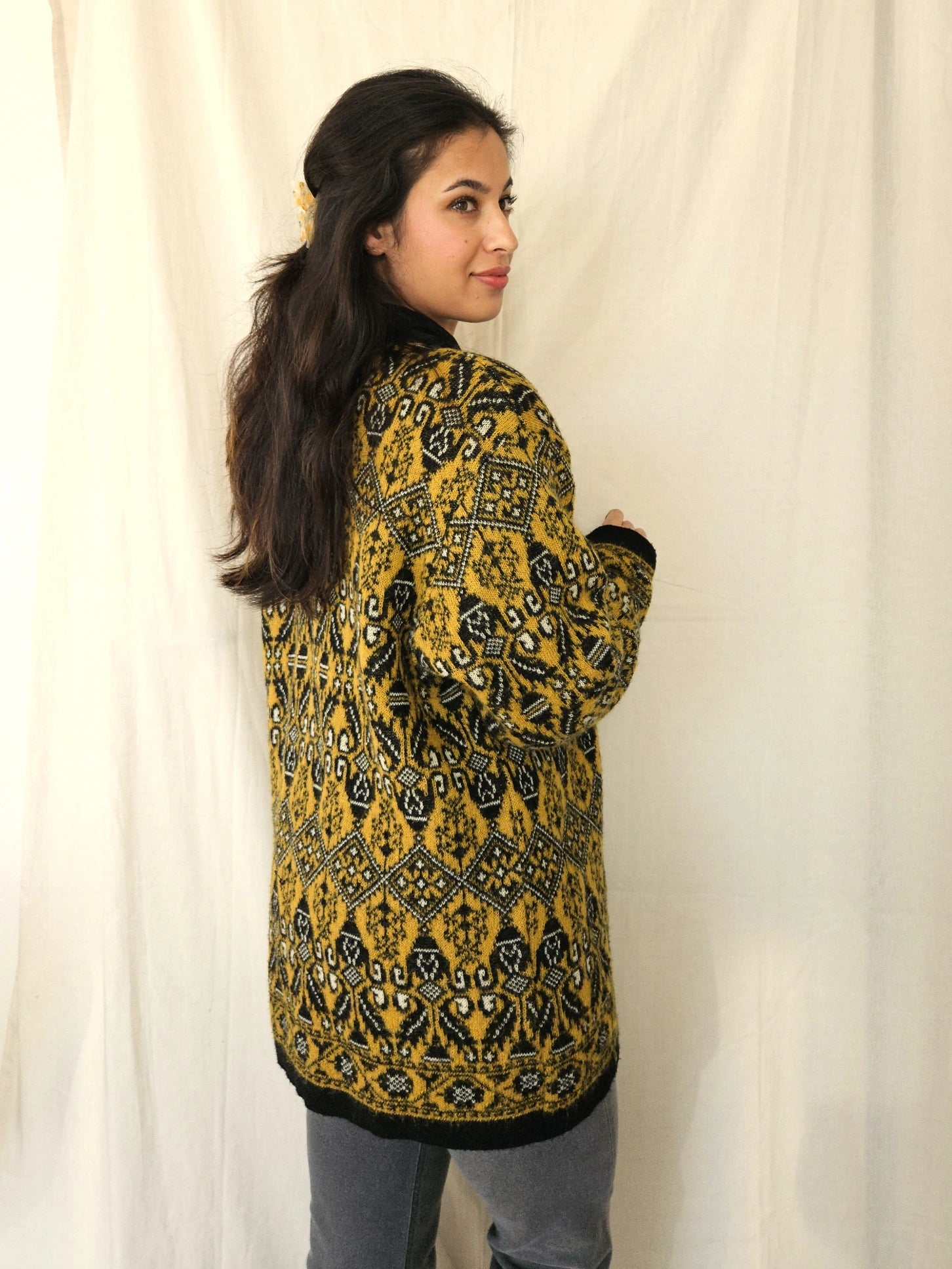 Gebreid okergeel vintage vest | XXL