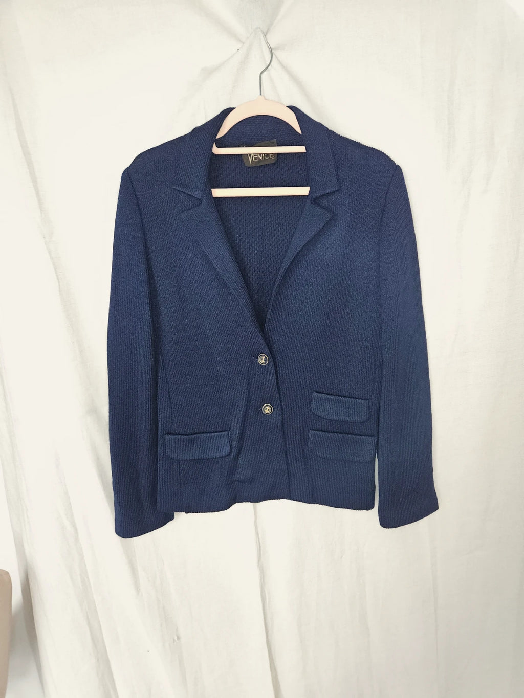 Donkerblauwe gebreide vintage blazer | XS/S