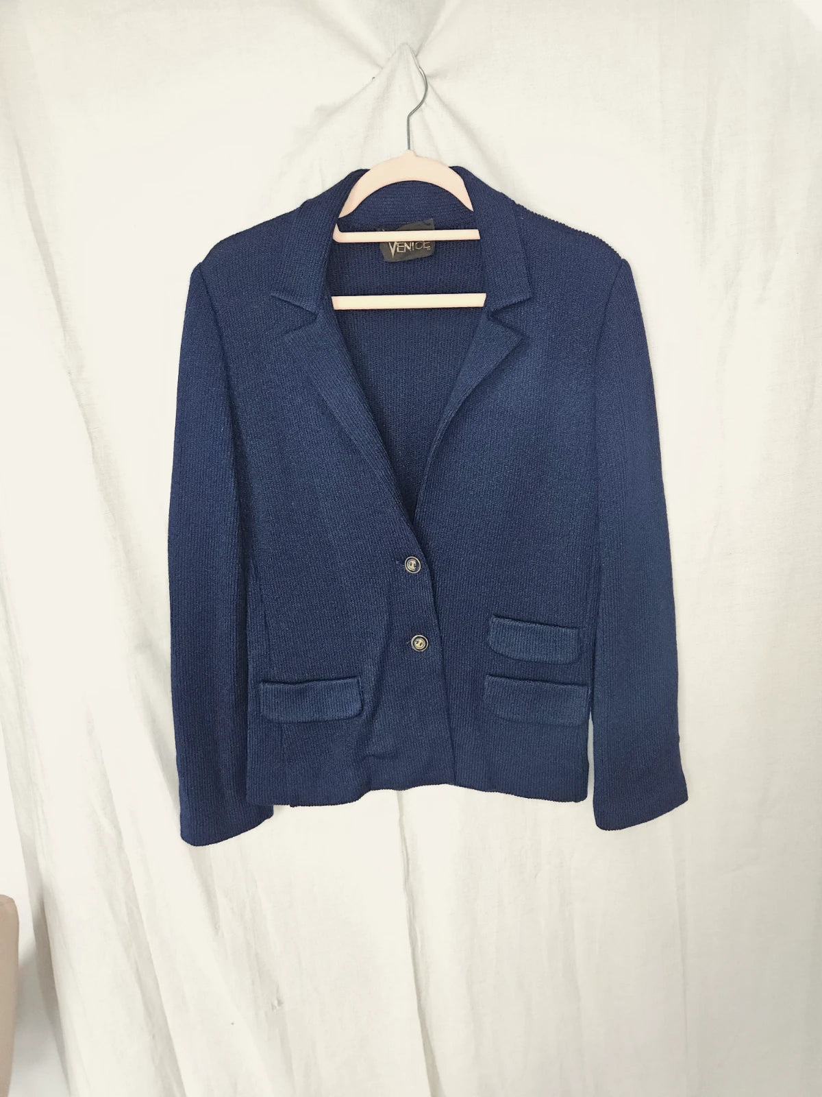 Donkerblauwe gebreide vintage blazer | XS/S