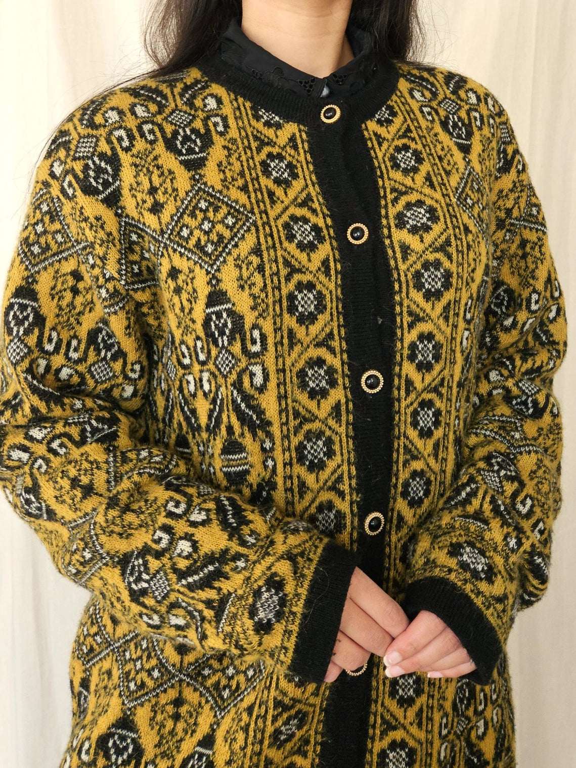 Gebreid okergeel vintage vest | XXL