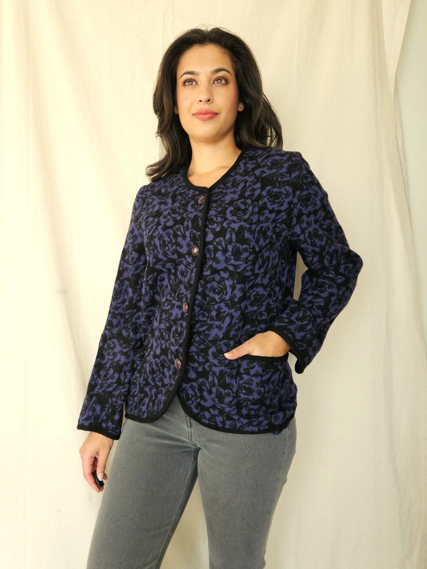 Vintage vest Purple Roses | S