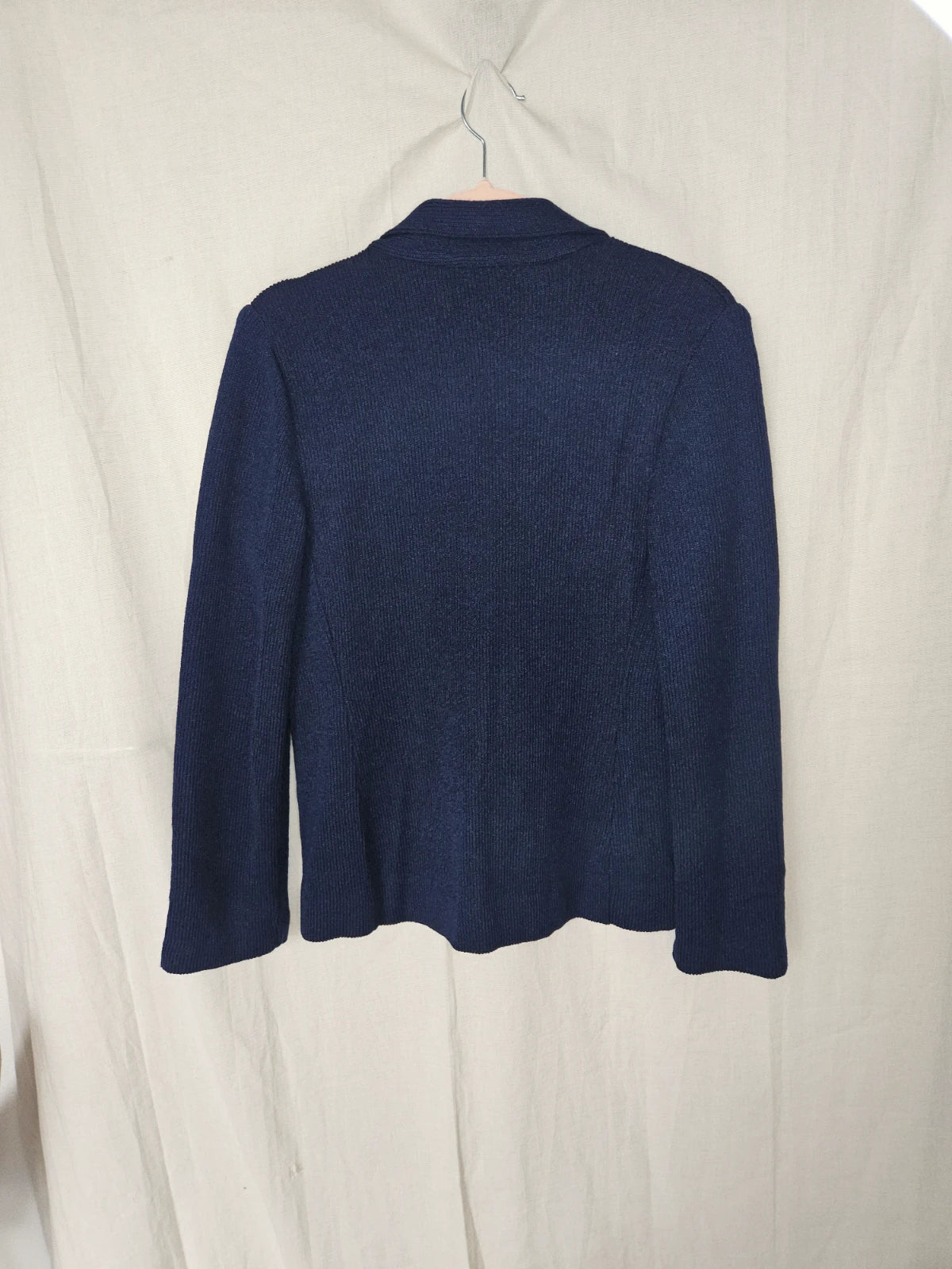Donkerblauwe gebreide vintage blazer | XS/S