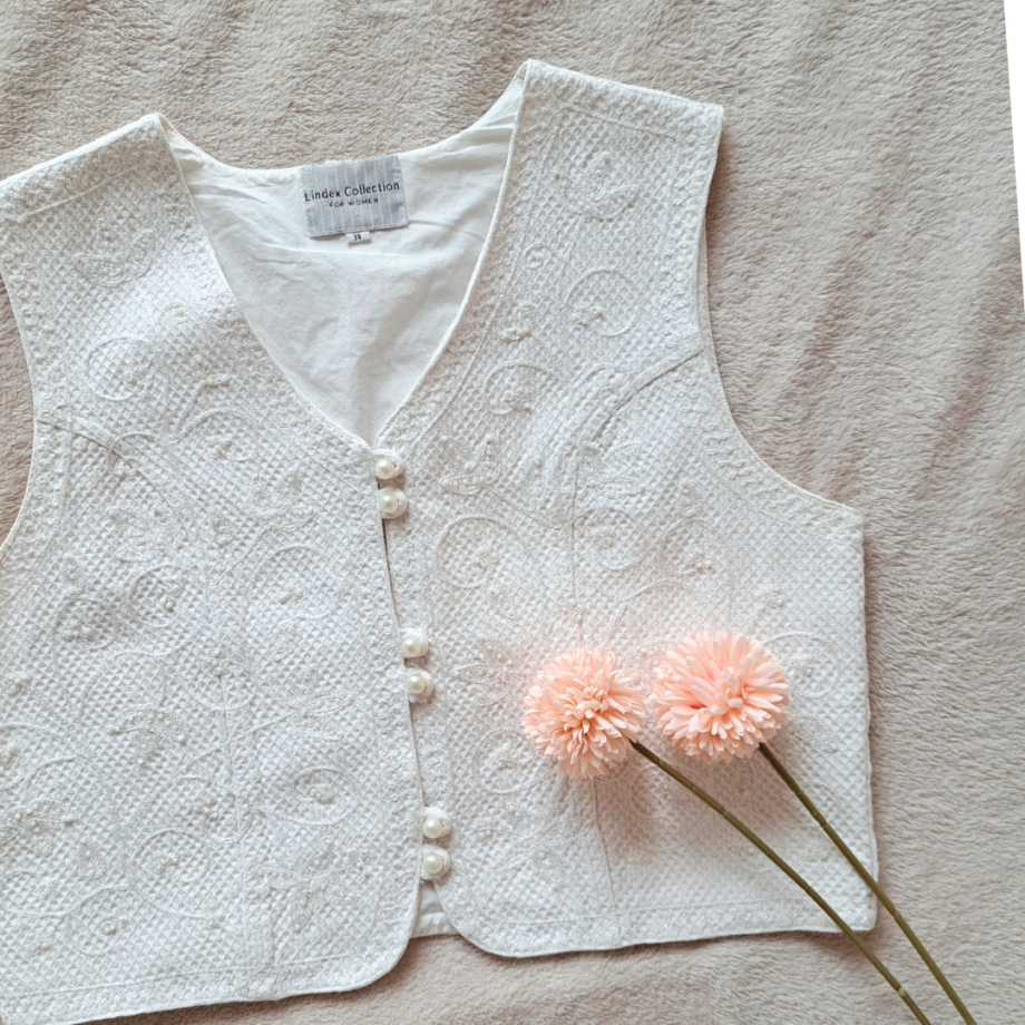 Vintage gilet white romance | M - Afbeelding 3