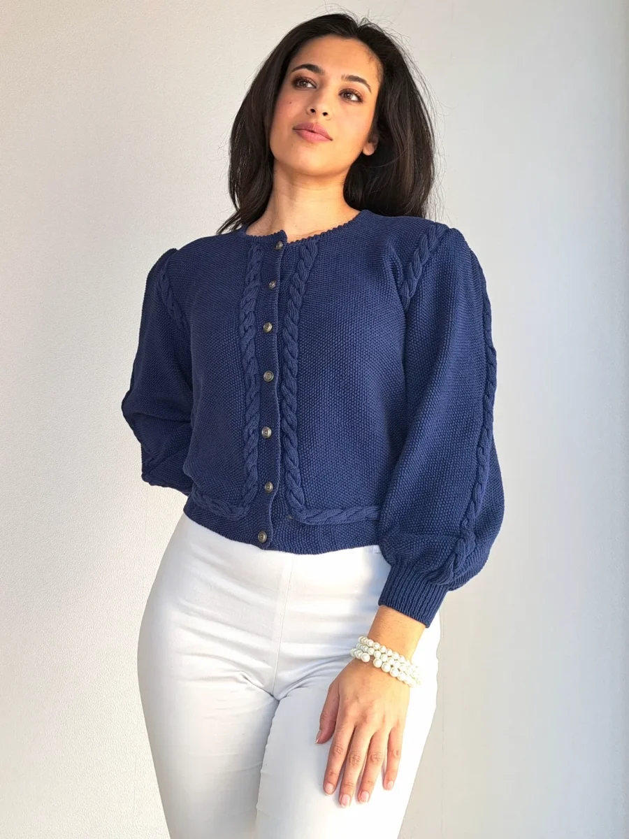 donkerblauw gebreid vest