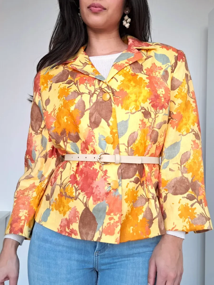 gele vintage blazer met bloemenprint