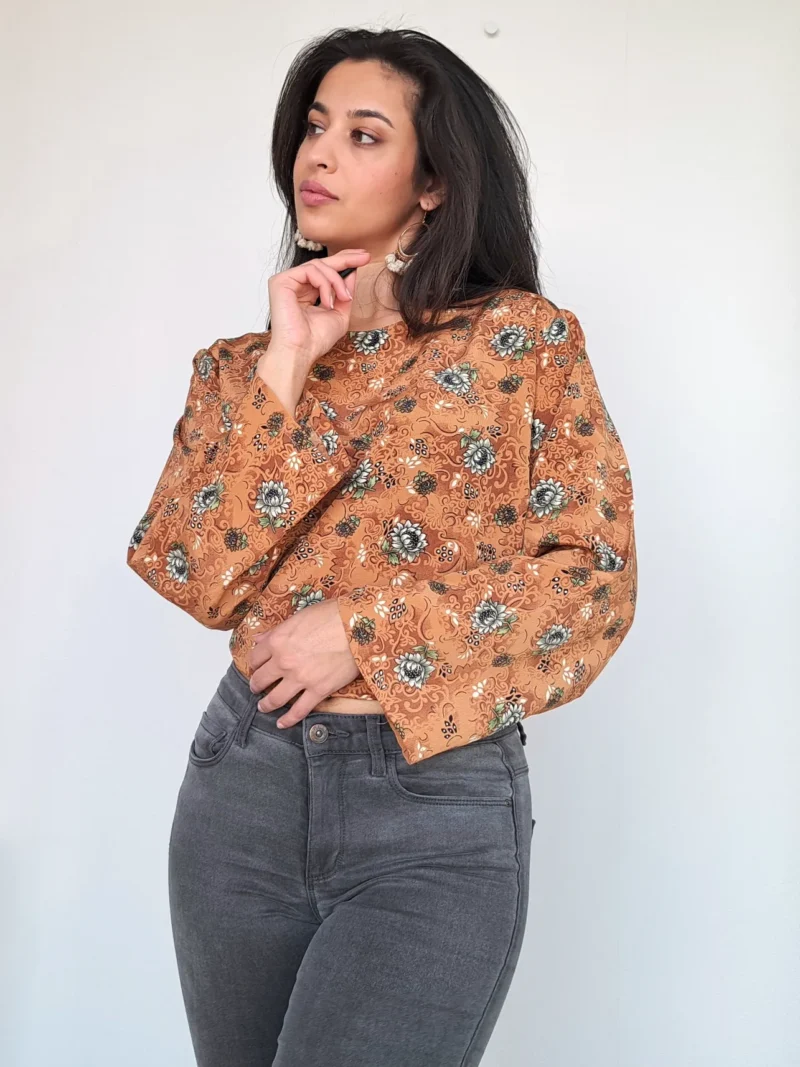 bruine vintage blouse met bloemenprint