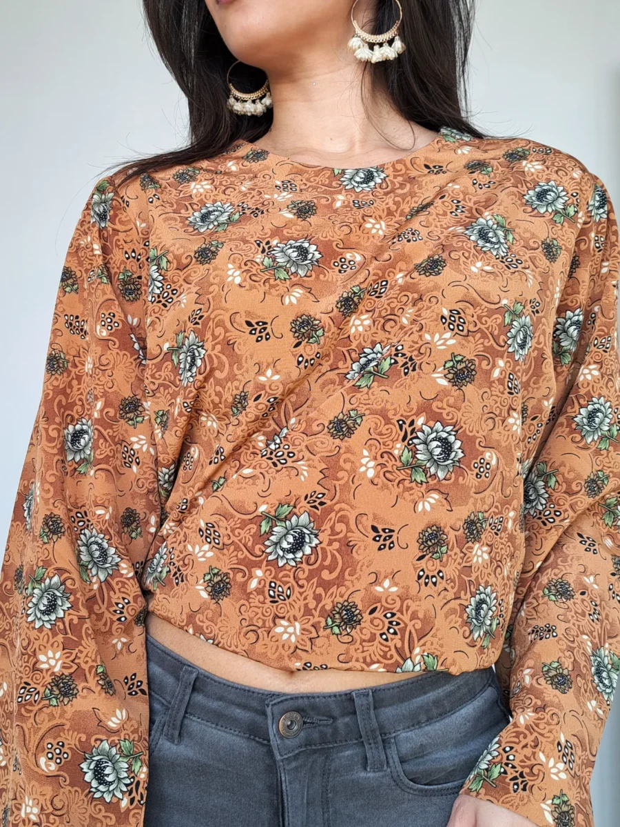 bruine vintage blouse met bloemenprint