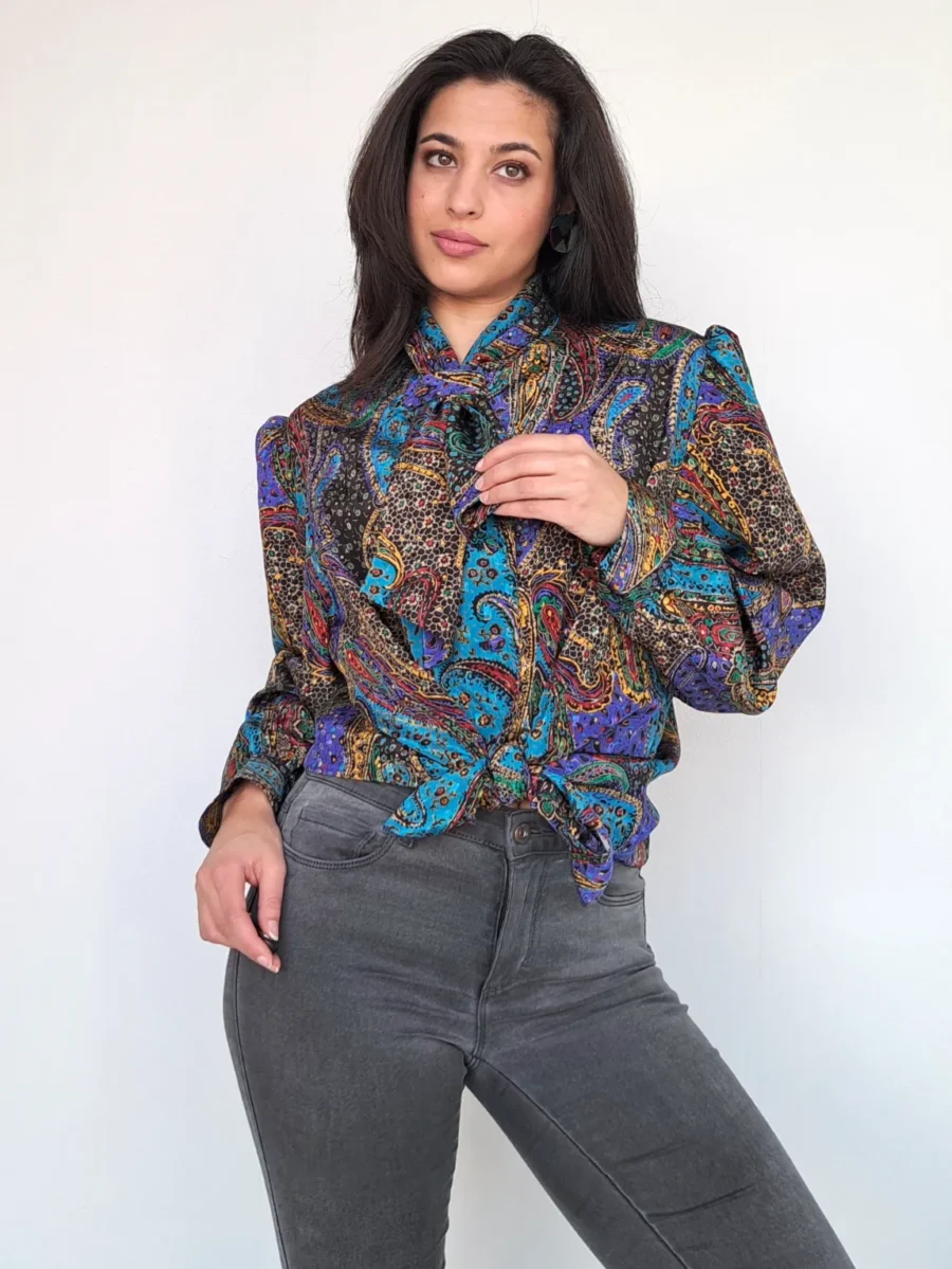 vintage blouse met gekleurde print