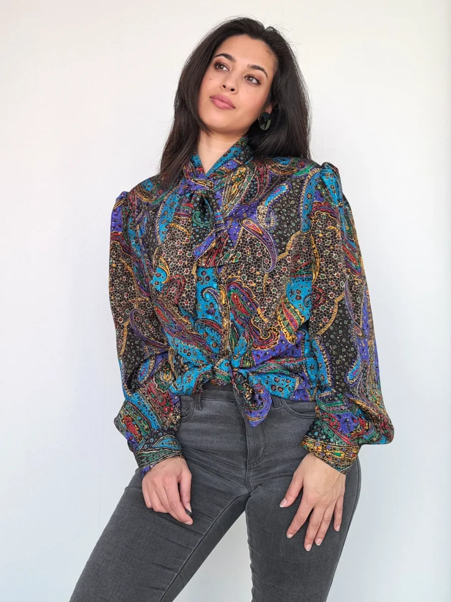 vintage blouse met gekleurde print