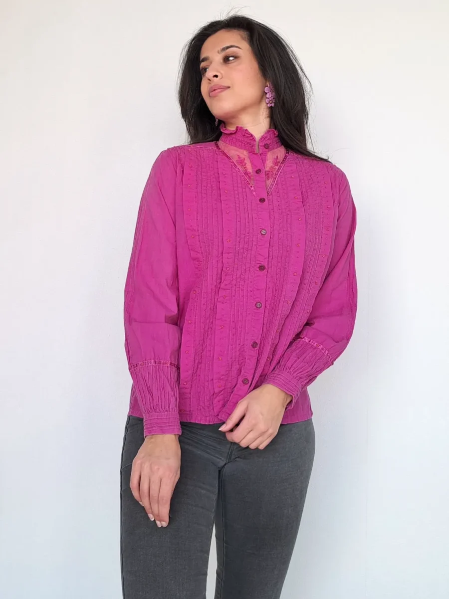 paarse katoenen vintage blouse