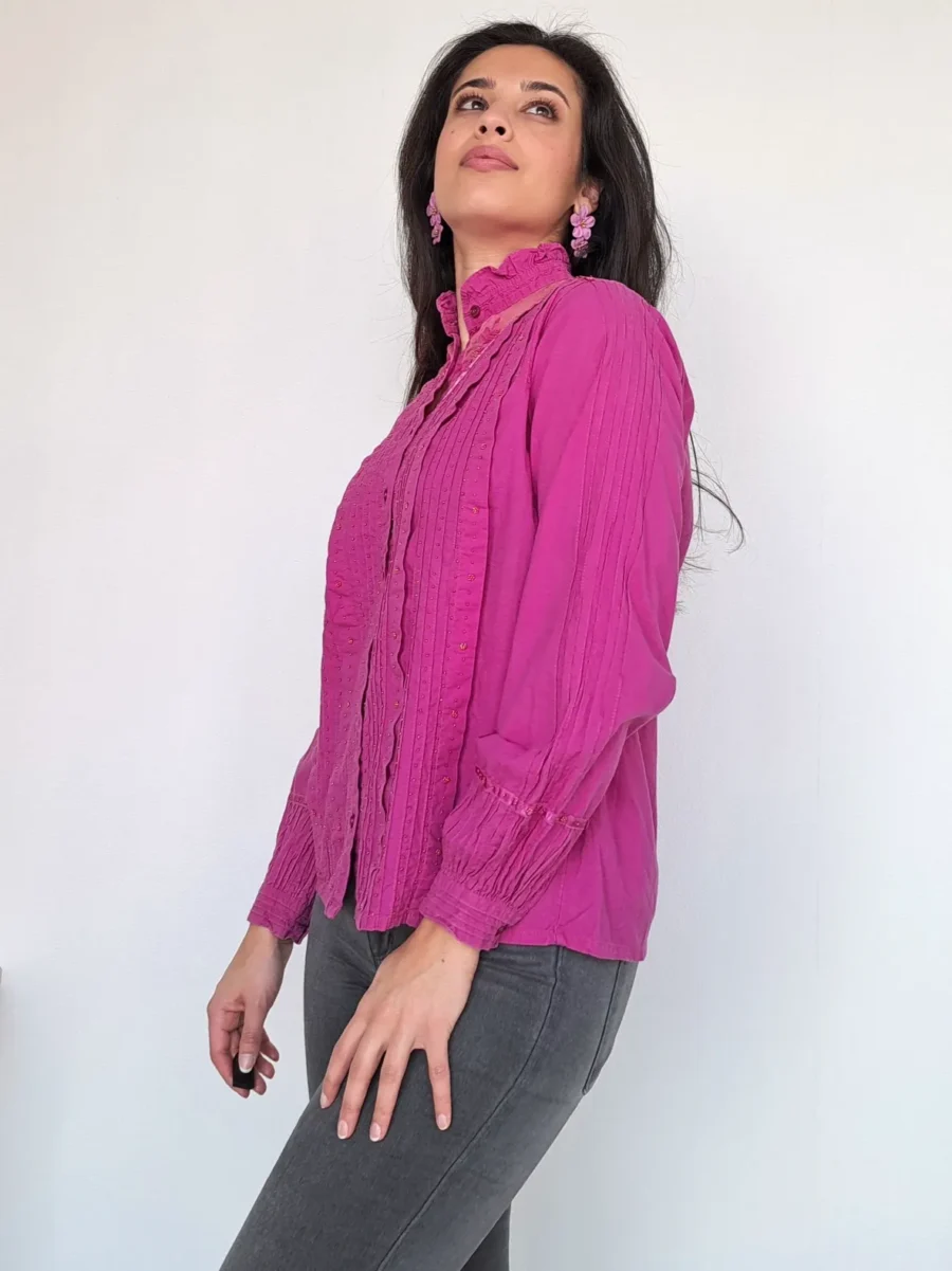 paarse katoenen vintage blouse