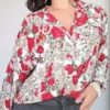 vintage blouse met rode bloemen opdruk
