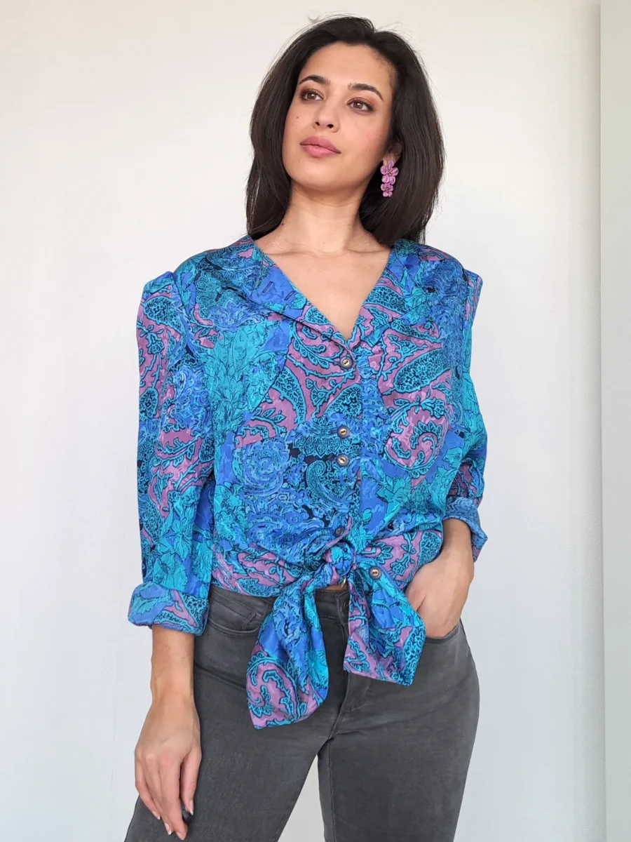 lichtblauwe vintage blouse