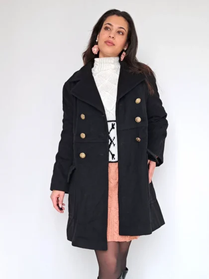 zwarte wollen vintage jas
