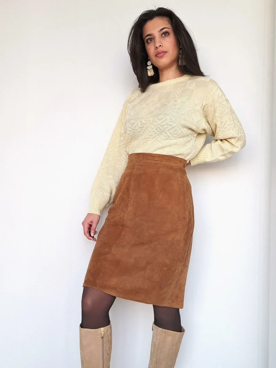 bruine suède vintage rok