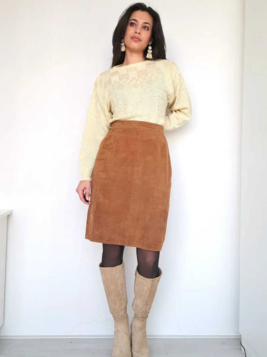 bruine suède vintage rok