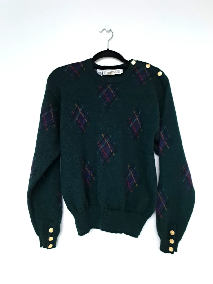donkergroene wollen vintage trui