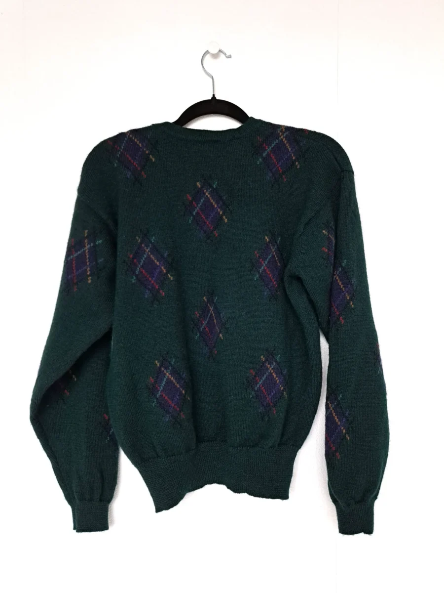 donkergroene wollen vintage trui
