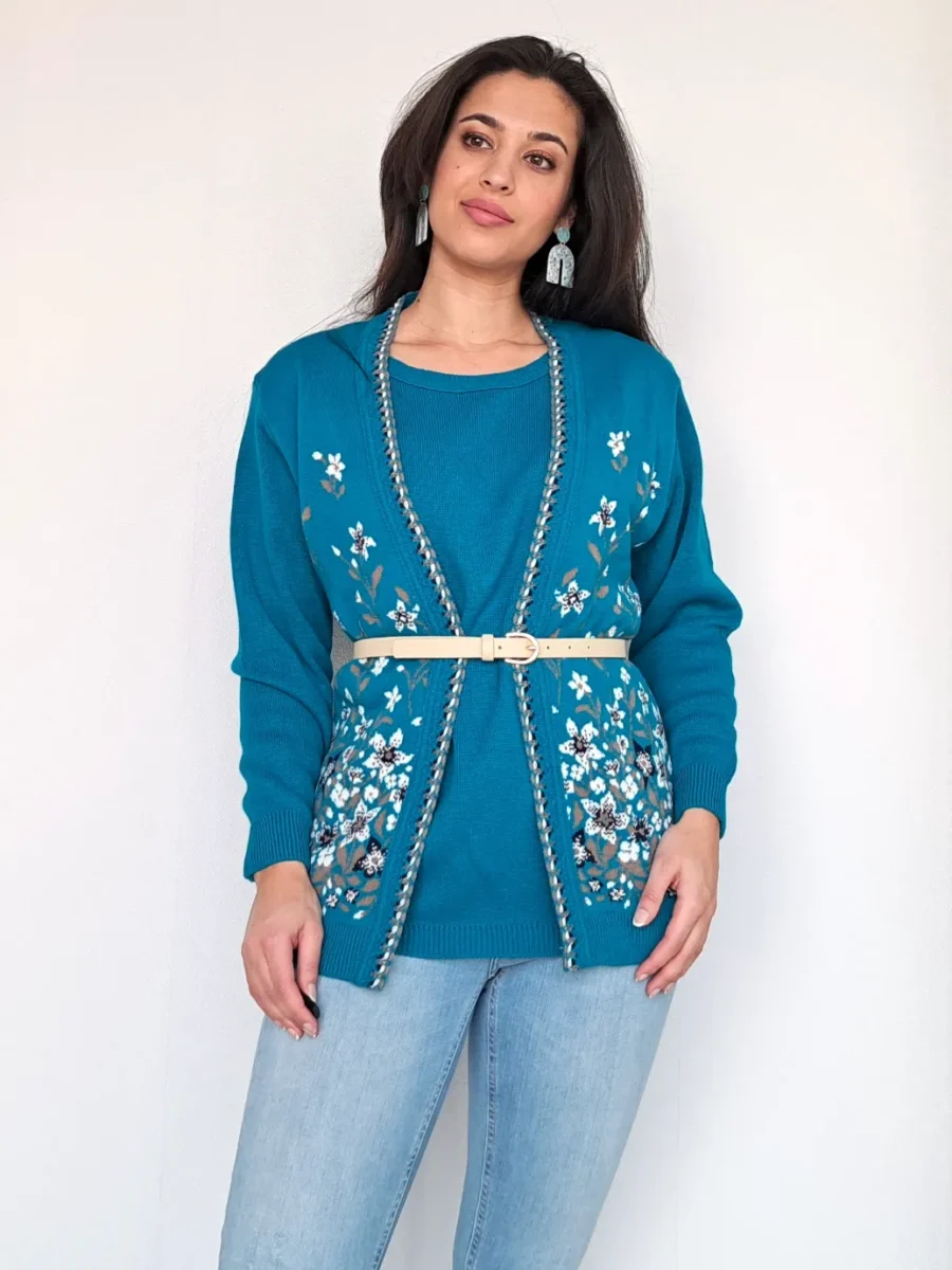 vintage trui oceaan blauw met bloemen